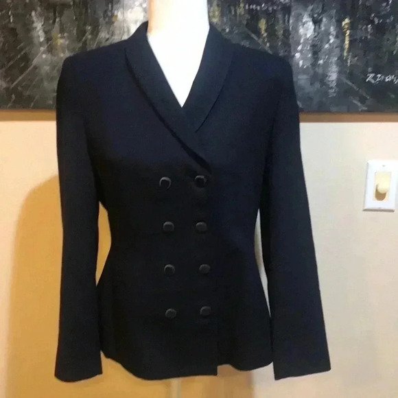 Amanda Smith Navy Blue Double Breasted 100% Fully Lined Wool Blazer-Size 10P - Picture 1 of 15